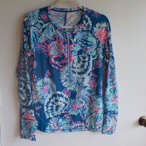 Lilly Pulitzer Luxletic Top - Medium - Long Sleeve - Blue/Pink - 1/4 Zip (454)